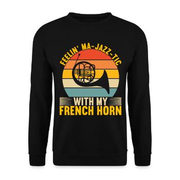Horn Brass Instrument - Unisex Sweatshirt - black - Front - Alina (178cm) & Michal (187cm)
