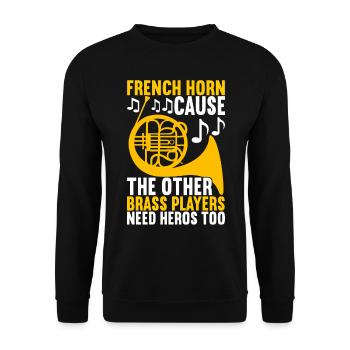 Horn Blechblasinstrument - Unisex Pullover - Schwarz - Vorne - Alina (178cm) & Michal (187cm)