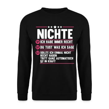 Nichte - Unisex Pullover - Schwarz - Vorne - Alina (178cm) & Michal (187cm)