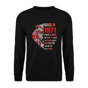 1971 Birthday Lion made in - Unisex Sweatshirt - black - Front - Alina (178cm) & Michal (187cm)