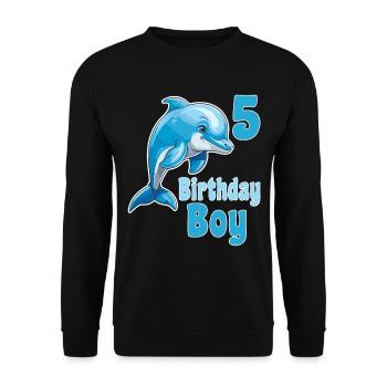 5th Birthday for Boys Birthday Boy with Dolphin - Unisex Sweatshirt - black - Front - Alina (178cm) & Michal (187cm)