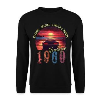 Millésime 1960 Anniversaire Synthwave Année de naissance 1960 - Sweat-shirt Unisexe - noir - Devant - Alina (178cm) & Michal (187cm)