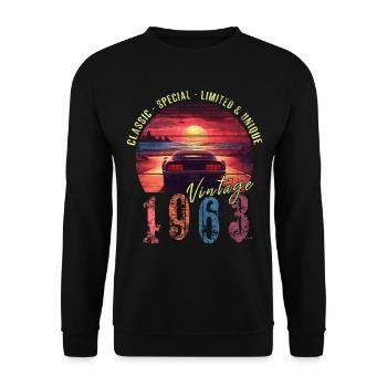 Vintage 1963 Birthday Synthwave Year of birth 1963 - Unisex Sweatshirt - black - Front - Alina (178cm) & Michal (187cm)