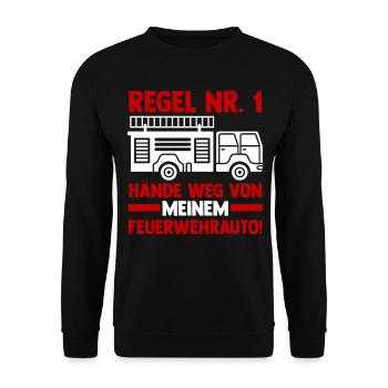 Feuerwehrauto Feuerwehrmann Feuerwehr - Unisex Pullover - Schwarz - Vorne - Alina (178cm) & Michal (187cm)