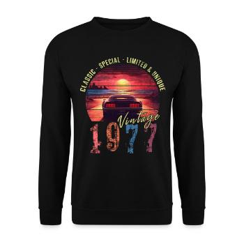 Vintage 1977 Birthday Synthwave Year of birth 1977 - Unisex Sweatshirt - black - Front - Alina (178cm) & Michal (187cm)