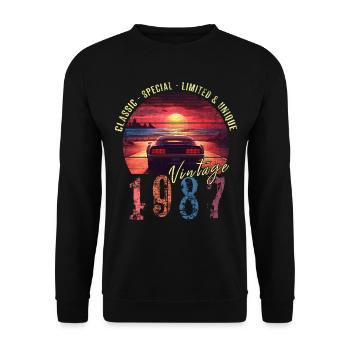 Millésime 1987 Anniversaire Synthwave Année de naissance 1987 - Sweat-shirt Unisexe - noir - Devant - Alina (178cm) & Michal (187cm)