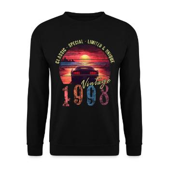 Millésime 1998 Anniversaire Synthwave Année de naissance 1998 - Sweat-shirt Unisexe - noir - Devant - Alina (178cm) & Michal (187cm)