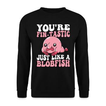 Du Bist Fin-tastic Blobfish Besitzer Blobfishes - Unisex Pullover - Schwarz - Vorne - Alina (178cm) & Michal (187cm)