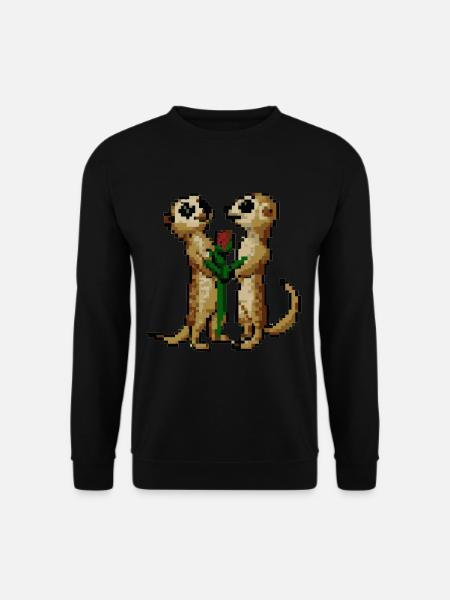 Pixel motif, cute meerkats in love - Unisex Sweatshirt - black