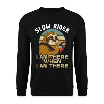 Slow Rider Lustiges Faultier Autofahrer Design - Unisex Pullover - Schwarz - Vorne - Alina (178cm) & Michal (187cm)