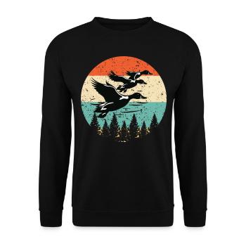 Retro Duck Hunting Sunset Flying Duck Hunter - Unisex Sweatshirt - black - Front - Alina (178cm) & Michal (187cm)
