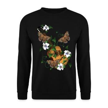 Gitarre mit Blumen und Schmetterlinge - Unisex Pullover - Schwarz - Vorne - Alina (178cm) & Michal (187cm)