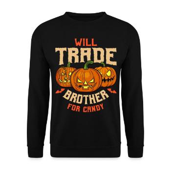 Will Trade Brother For Candy: Halloween Pumpkin - Unisex Sweatshirt - black - Front - Alina (178cm) & Michal (187cm)
