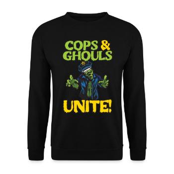 Policemen & Ghouls united! Policeman Spooky Hello - Unisex Sweatshirt - black - Front - Alina (178cm) & Michal (187cm)