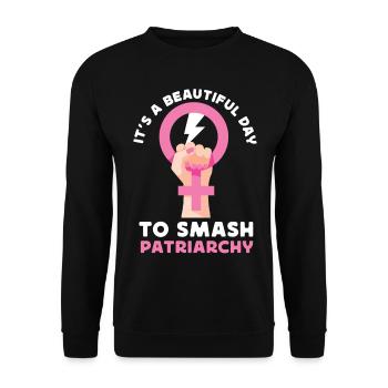 Feminist It's A Beautiful Day To - Unisex Pullover - Schwarz - Vorne - Alina (178cm) & Michal (187cm)