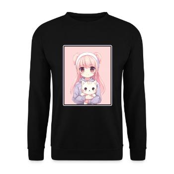 Kawaii Girl Anime Manga Girl Cat - Unisex Sweatshirt - black - Front - Alina (178cm) & Michal (187cm)