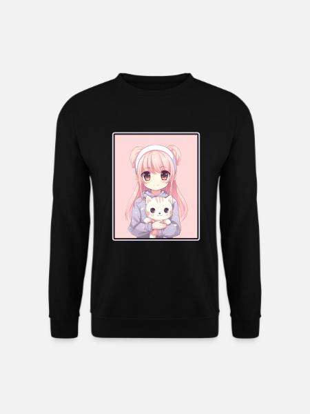 Kawaii Girl Anime Manga Girl Cat - Sweat-shirt Unisexe - noir