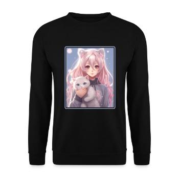 Kawaii Girl Anime Manga Girl Cat - Sweat-shirt Unisexe - noir - Devant - Alina (178cm) & Michal (187cm)
