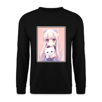 Kawaii Girl Anime Manga Girl Cat - Sweat-shirt Unisexe - noir - Devant - Alina (178cm) & Michal (187cm)