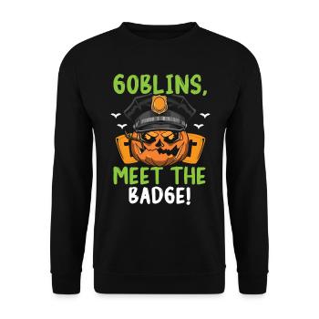 Goblins, hit the service badge! Policeman Halloween - Unisex Sweatshirt - black - Front - Alina (178cm) & Michal (187cm)