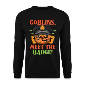 Goblins, hit the service badge! Policeman Halloween - Unisex Sweatshirt - black - Front - Alina (178cm) & Michal (187cm)