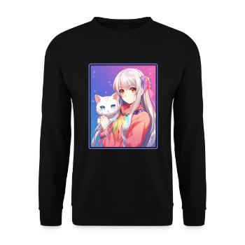 Kawaii Girl Anime Manga Girl Cat - Unisex Sweatshirt - black - Front - Alina (178cm) & Michal (187cm)