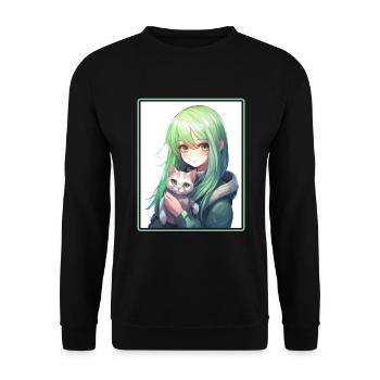 Kawaii Girl Anime Manga Girl Cat - Sweat-shirt Unisexe - noir - Devant - Alina (178cm) & Michal (187cm)