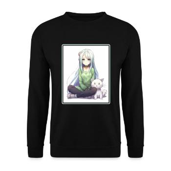 Kawaii Girl Anime Manga Girl Cat - Sweat-shirt Unisexe - noir - Devant - Alina (178cm) & Michal (187cm)