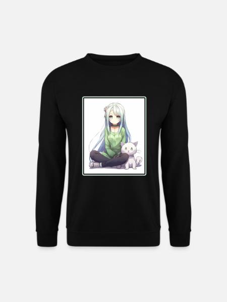 Kawaii Girl Anime Manga Girl Cat - Sweat-shirt Unisexe - noir