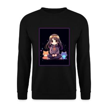 Kawaii Girl Anime Manga Girl Cat - Unisex Sweatshirt - black - Front - Alina (178cm) & Michal (187cm)