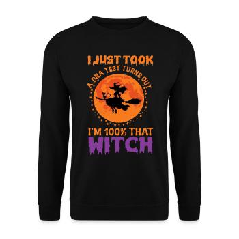 Magisches Halloween-Design: Funny 100% That Witch! - Unisex Pullover - Schwarz - Vorne - Alina (178cm) & Michal (187cm)