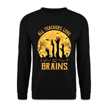 All Teachers Love Brains: Zombiehände und Kürbisse - Unisex Pullover - Schwarz - Vorne - Alina (178cm) & Michal (187cm)