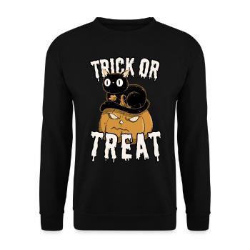 Trick or Treat Halloween Schwarze Katze mit Kürbis - Unisex Pullover - Schwarz - Vorne - Alina (178cm) & Michal (187cm)