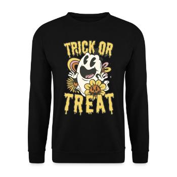 Trick or Treat: Halloween Cartoon Ghost with Pumpkin - Unisex Sweatshirt - black - Front - Alina (178cm) & Michal (187cm)