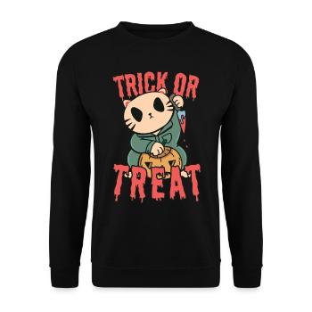 Trick or Treat Lustige Katze verkleidet mit Kürbis - Unisex Pullover - Schwarz - Vorne - Alina (178cm) & Michal (187cm)