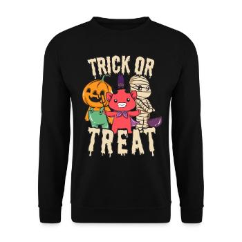 Trick or Treat Halloween Mumie Teufel und Kürbis - Unisex Pullover - Schwarz - Vorne - Alina (178cm) & Michal (187cm)