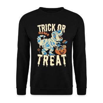 Trick or Treat T-Rex Mummy Disguise with Pumpkin - Unisex Sweatshirt - black - Front - Alina (178cm) & Michal (187cm)