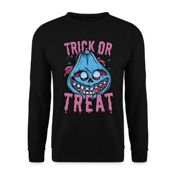Trick or Treat: Gruseliger Halloween Zombie Kürbis - Unisex Pullover - Schwarz - Vorne - Alina (178cm) & Michal (187cm)