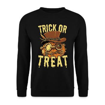 Trick or Treat: Cooler Steampunk Halloween Kürbis - Unisex Pullover - Schwarz - Vorne - Alina (178cm) & Michal (187cm)