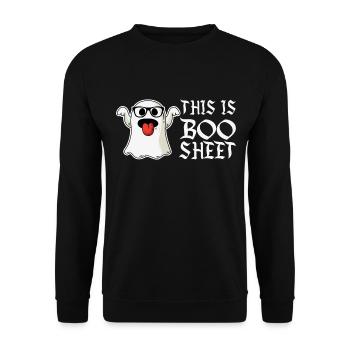 This Is Boo Sheet: Lustiges Halloween Gespenst - Unisex Pullover - Schwarz - Vorne - Alina (178cm) & Michal (187cm)