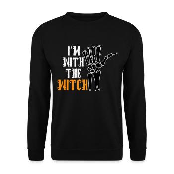 Lustige Halloween Skeletthand - I'm With The Witch - Unisex Pullover - Schwarz - Vorne - Alina (178cm) & Michal (187cm)