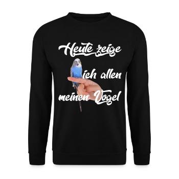 Blauer Wellensittich , lustiger Spruch - Unisex Pullover - Schwarz - Vorne - Alina (178cm) & Michal (187cm)