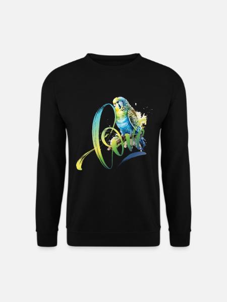 Perruche bleu vert dessin aquarelle - Sweat-shirt Unisexe - noir