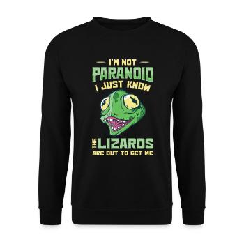 Eidechsen-Reptilien-Agenda-Verschwörungstheorie - Unisex Pullover - Schwarz - Vorne - Alina (178cm) & Michal (187cm)