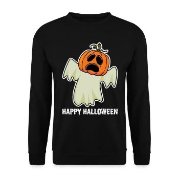 Spooky Halloween: Happy Ghost with Pumpkin Head - Unisex Sweatshirt - black - Front - Alina (178cm) & Michal (187cm)
