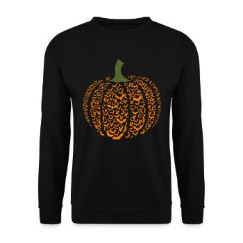 Halloween-Design Fledermäuse im Kürbis zum Gruseln - Unisex Pullover - Schwarz - Vorne - Alina (178cm) & Michal (187cm)
