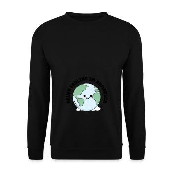 Neuer Erdling im Anmarsch - Baby Ankündigung - Unisex Pullover - Schwarz - Vorne - Alina (178cm) & Michal (187cm)