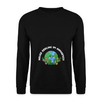 Neuer Erdling im Anmarsch - Baby Ankündigung - Unisex Pullover - Schwarz - Vorne - Alina (178cm) & Michal (187cm)