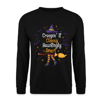 Creepin' It Classy Schaurig-schönes Halloween - Unisex Pullover - Schwarz - Vorne - Alina (178cm) & Michal (187cm)
