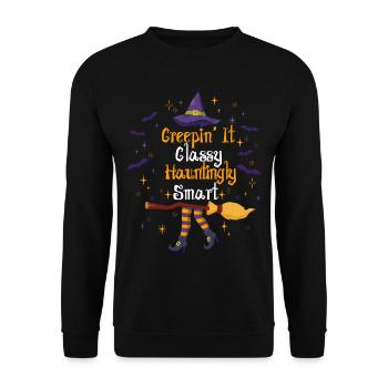 Creepin' It Classy Schaurig-schönes Halloween - Unisex Pullover - Schwarz - Vorne - Alina (178cm) & Michal (187cm)